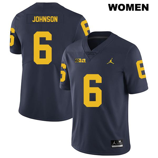 Women's NCAA Michigan Wolverines Cornelius Johnson #6 Navy Jordan Brand Authentic Stitched Legend Football College Jersey AH25B85ZD